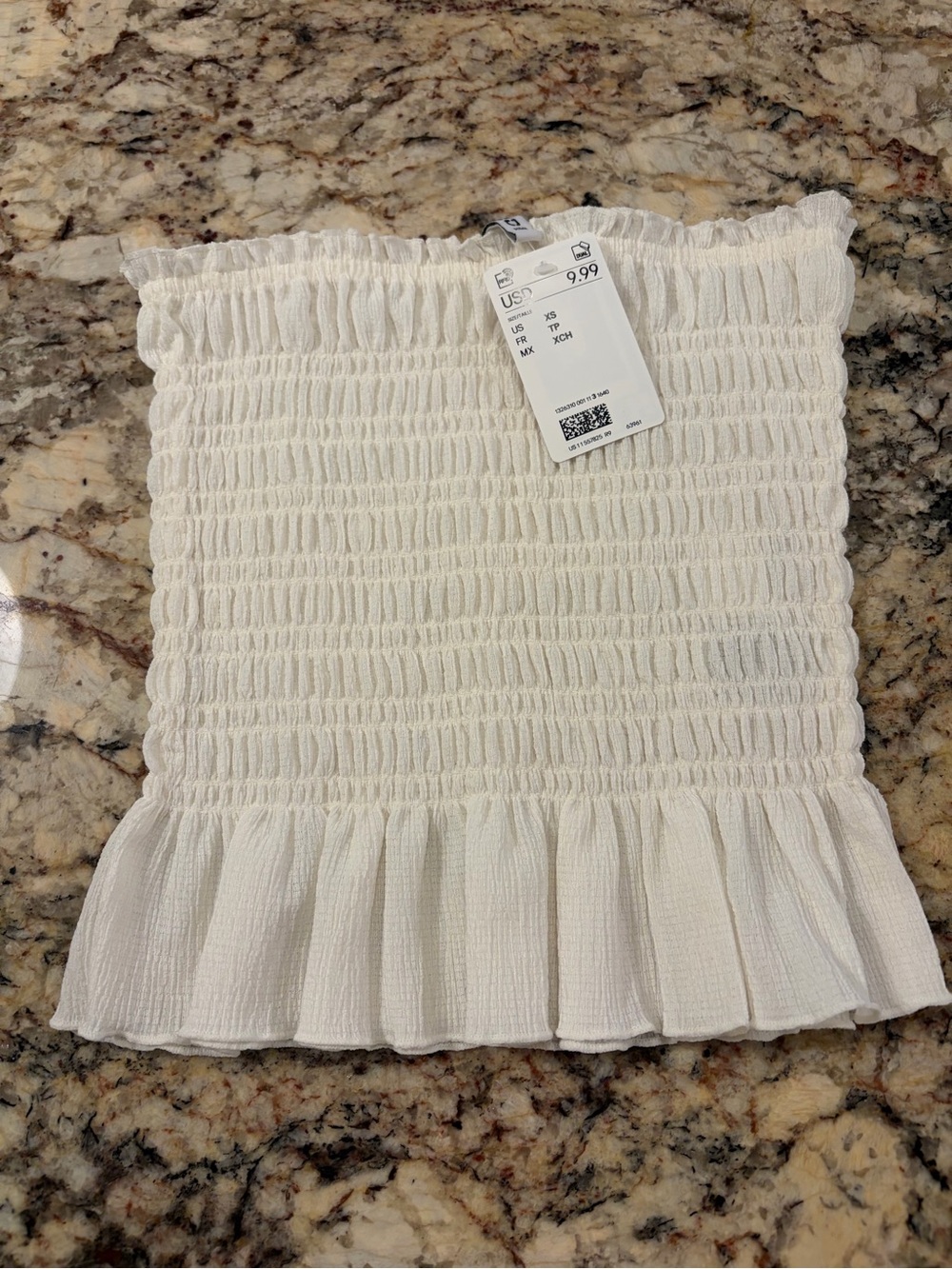 H&M White Smocked Ruffle Tube Top